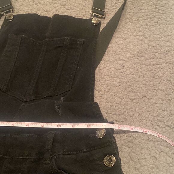 Blue Topic Black Jean Overall Shorts Size Medium Distressed - Picture 6 of 13